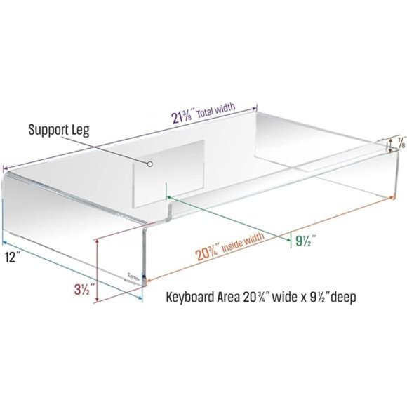 Acrylic Computer Monitor Stand w/ Keyboard Storage, 21.25" x 11.9" x 3.4", Clear - Picture 2 of 6